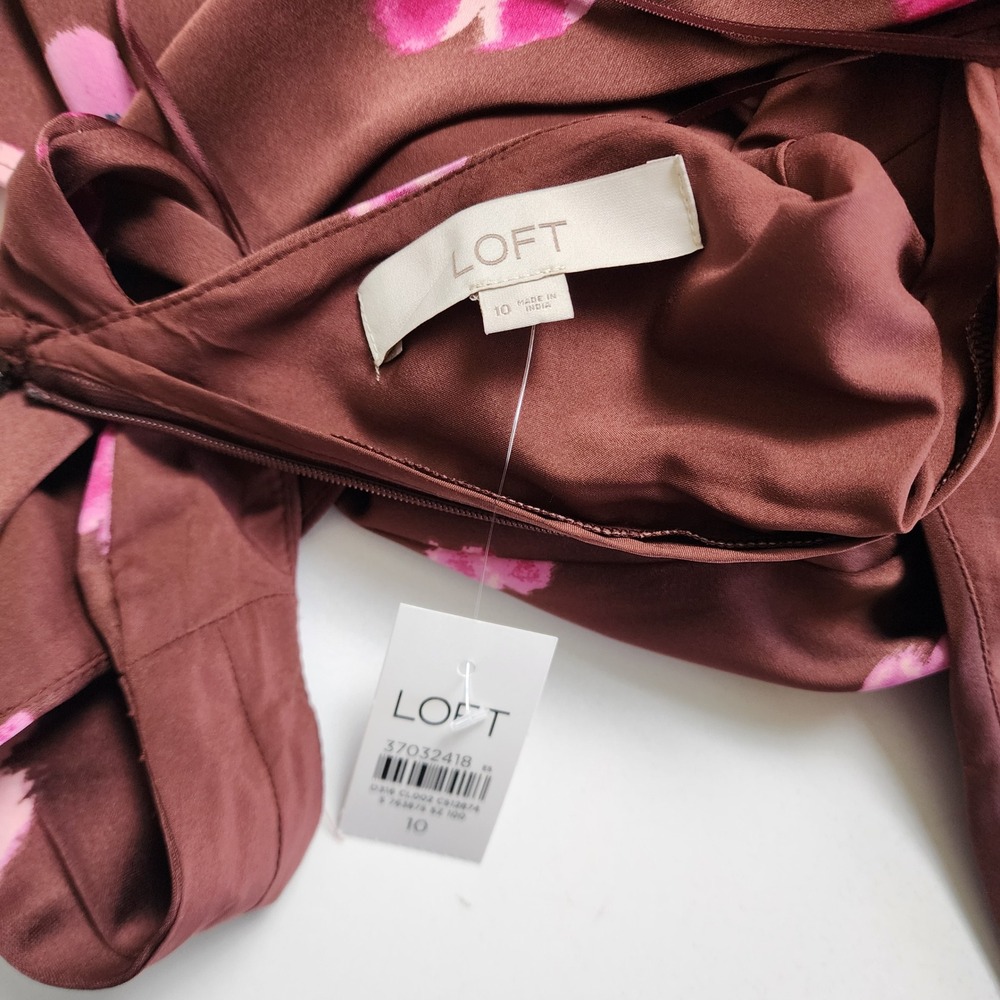 Loft Womens Ikat Buttercup‎ Satin Godet Halter Midi Dress Size 10 NWT Brown Pink - Picture 6 of 13